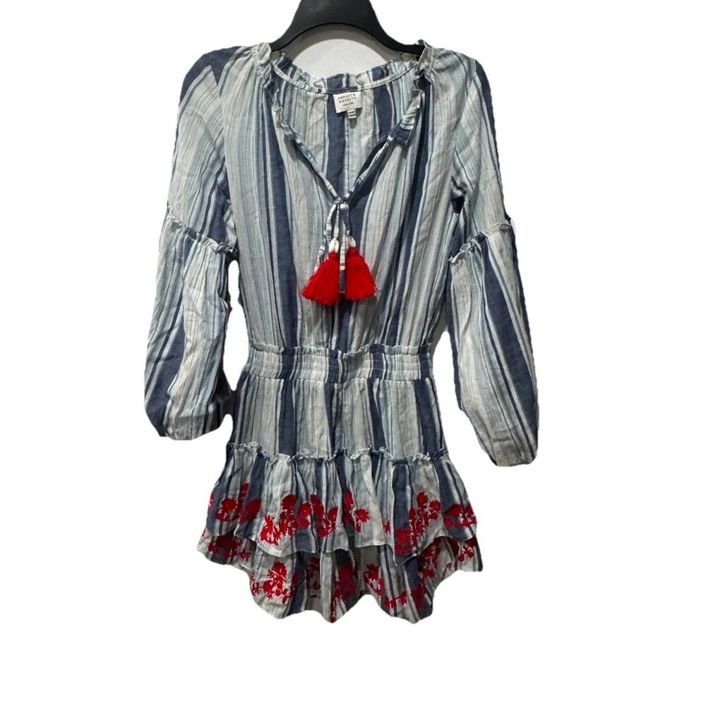 Hemant & Nandita Long Sleeve Mini Dress Embroidered Tassel Sz Small